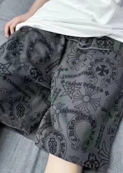 Summer Print Casual Mens Shorts Khaki Cotton Waist Elastic FashionChic