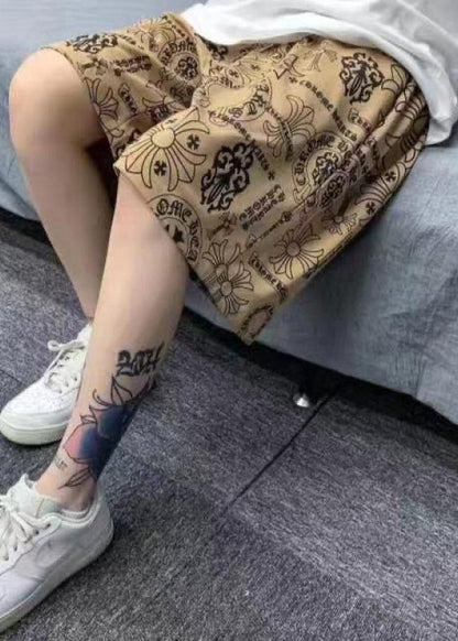 Summer Print Casual Mens Shorts Khaki Cotton Waist Elastic FashionChic