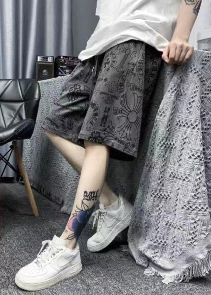 Summer Print Casual Mens Shorts Khaki Cotton Waist Elastic FashionChic