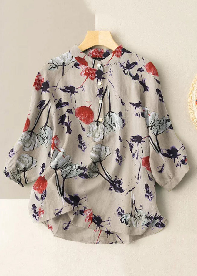 Casual Khaki Stand Collar Print Stand Collar Shirt Half Sleeve BV054 MZF-HTP240702