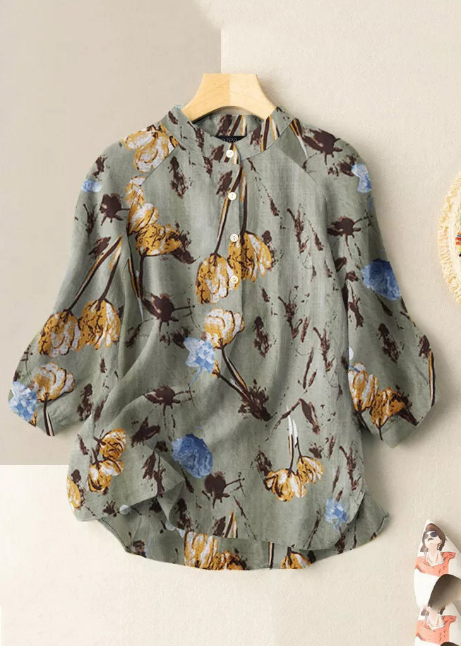 Casual Khaki Stand Collar Print Stand Collar Shirt Half Sleeve BV054 MZF-HTP240702