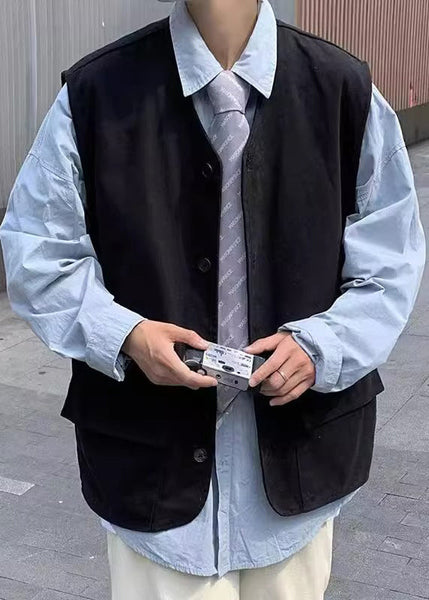 Casual Khaki V Neck Button Pockets Cotton Men Waistcoat Sleeveless RJ034 ABC