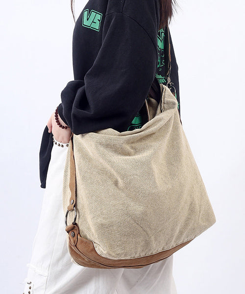 Casual Large Capacity Coffee Calf Leather Patchwork Canvas Satchel Bag Handbag MM048 Bag-BGS240620