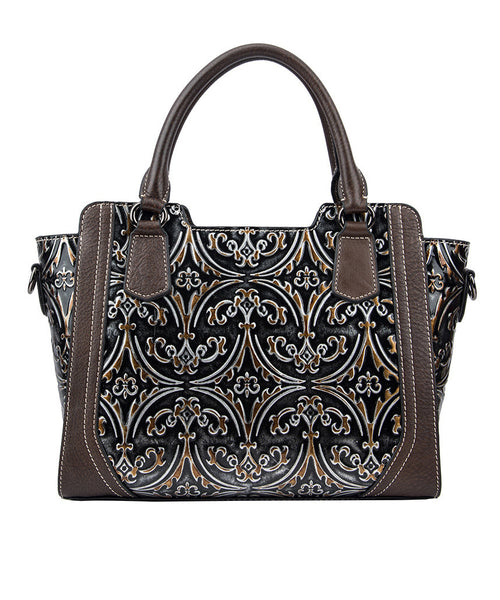 Silver Large Leather Calf Tote Casual Embossed Capacity Handbag FashionChic