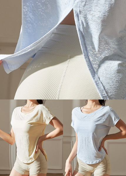 O-Neck Top Short Blue Yoga Casual Sleeve Solid Light FashionChic