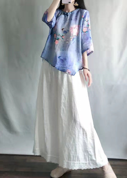 Casual Light Green O-Neck Print Shirts And Maxi Skirts Two Pieces Set Summer VV041 HS-TPIEC240627