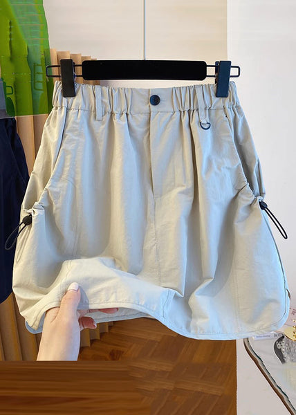 Casual Light Grey Pockets High Waist Cotton Skirts Summer QE016 MZF-SKTS240927