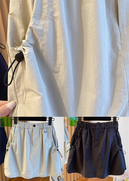 Casual Light Grey Pockets High Waist Cotton Skirts Summer QE016 MZF-SKTS240927