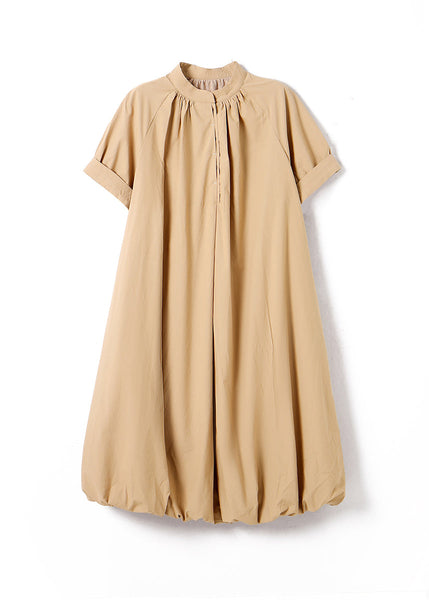 Casual Light Grey Stand Collar Button Cotton Long Dress Summer WW026 OL-SDL240812