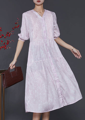 Casual Light Purple Print Wrinkled Cotton Dress Summer SD1021 Ada Fashion