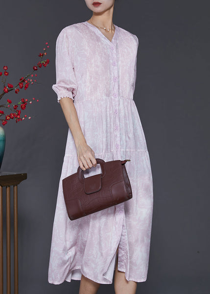 Casual Light Purple Print Wrinkled Cotton Dress Summer SD1021 Ada Fashion