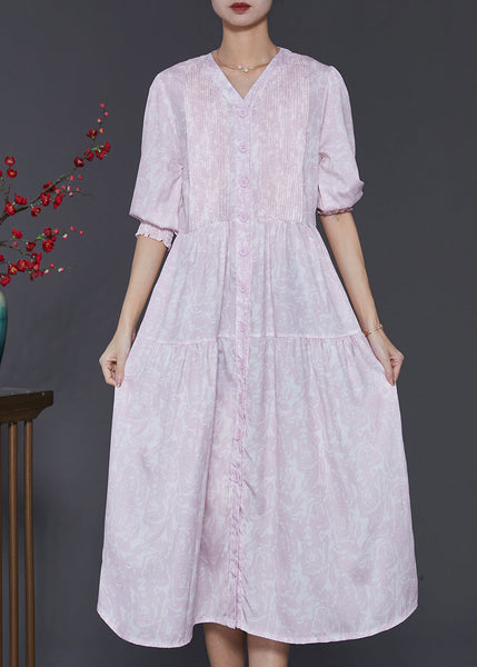 Casual Light Purple Print Wrinkled Cotton Dress Summer SD1021 Ada Fashion