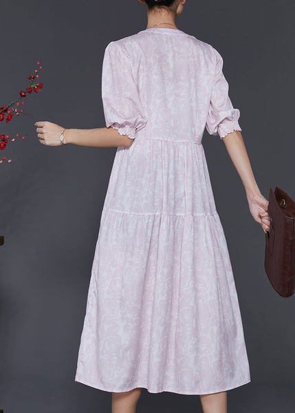 Casual Light Purple Print Wrinkled Cotton Dress Summer SD1021 Ada Fashion