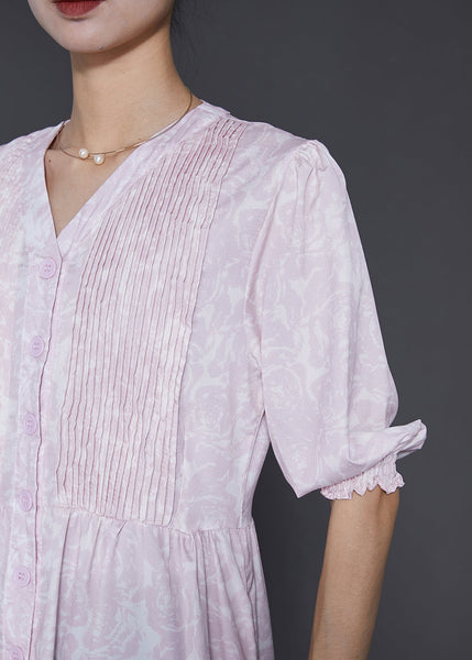 Casual Light Purple Print Wrinkled Cotton Dress Summer SD1021 Ada Fashion