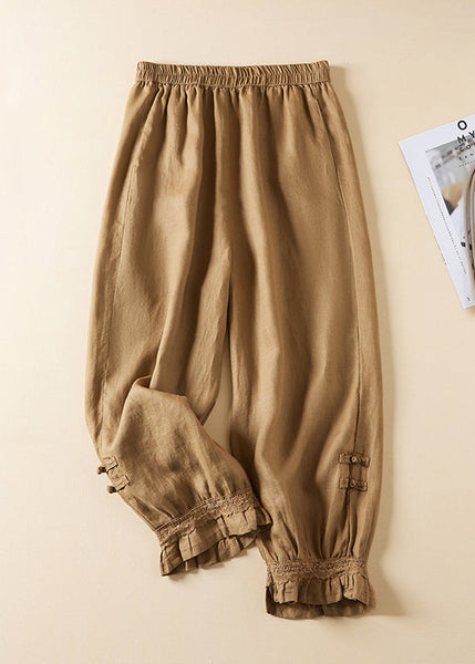 Casual Linen Lace Button Elastic Waist Harem Pants Summer AM1065 Genistyle Shop