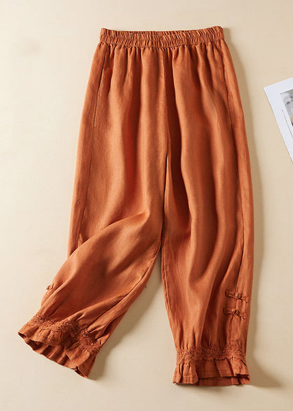 Casual Linen Lace Button Elastic Waist Harem Pants Summer AM1065 Genistyle Shop