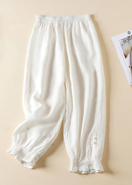 Casual Linen Lace Button Elastic Waist Harem Pants Summer AM1065 Genistyle Shop