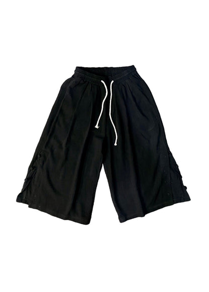 Casual Linen Pockets Button Elastic Waist Cotton Men Crop Pants Summer SA054 Men-casual-MENCP240726