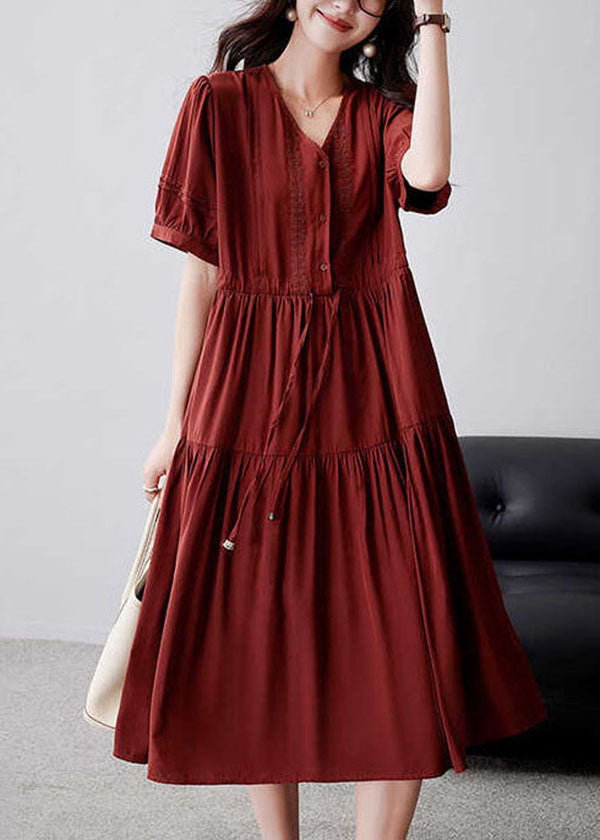 Casual Mulberry Cinched Embroidered Cotton Dress Summer YY012 OL-SDL2408-16