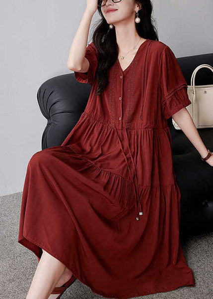 Casual Mulberry Cinched Embroidered Cotton Dress Summer YY012 OL-SDL2408-16