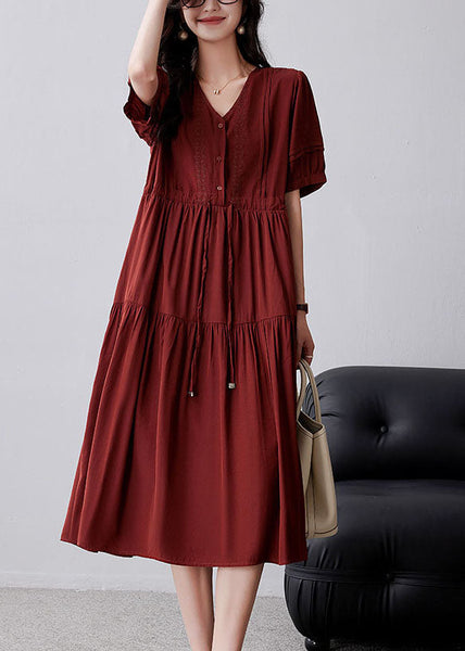 Casual Mulberry Cinched Embroidered Cotton Dress Summer YY012 OL-SDL2408-16