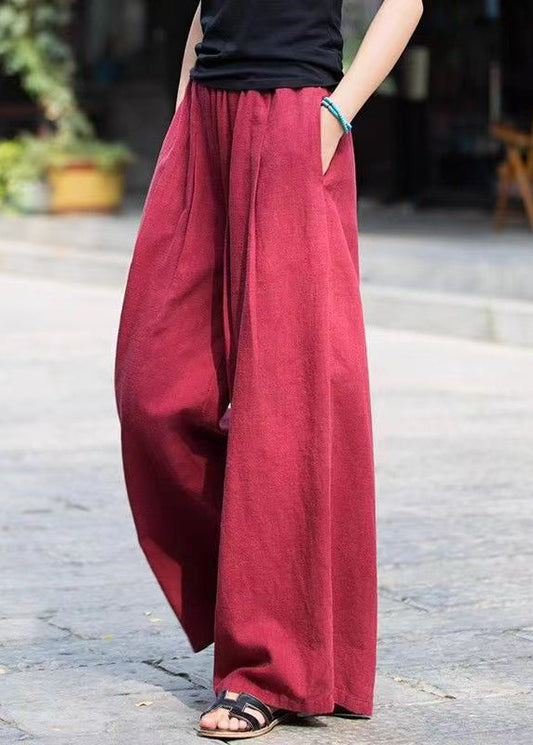 Casual Mulberry Pockets Elastic Waist Cotton Wide Leg Pants Summer QK003 BB-LPTS241022