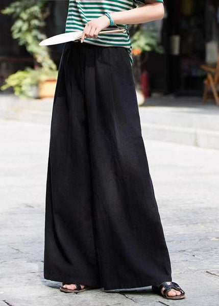 Casual Mulberry Pockets Elastic Waist Cotton Wide Leg Pants Summer QK003 BB-LPTS241022