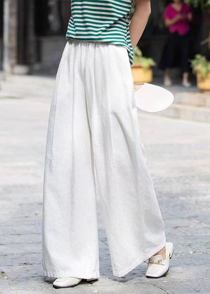 Casual Mulberry Pockets Elastic Waist Cotton Wide Leg Pants Summer QK003 BB-LPTS241022