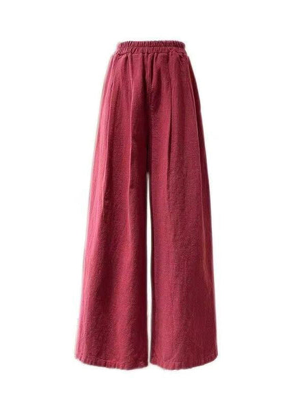 Casual Mulberry Pockets Elastic Waist Cotton Wide Leg Pants Summer QK003 BB-LPTS241022