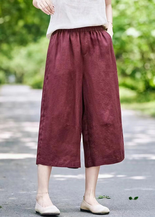 Crop Elastic Mulberry Summer Waist Pants Casual Linen Pockets FashionChic
