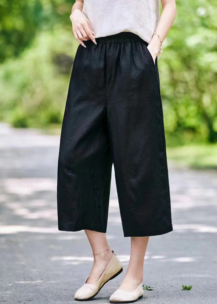 Crop Elastic Mulberry Summer Waist Pants Casual Linen Pockets FashionChic