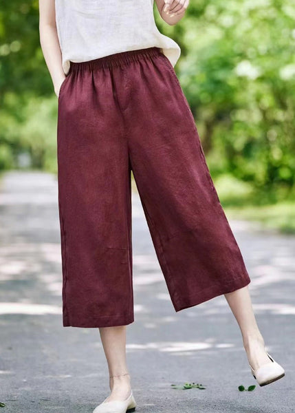 Crop Elastic Mulberry Summer Waist Pants Casual Linen Pockets FashionChic