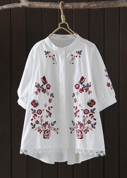 Casual Navy Embroidered Low High Design Cotton Blouse Top Summer AP008 GK-STP240718