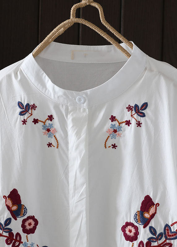 Casual Navy Embroidered Low High Design Cotton Blouse Top Summer AP008 GK-STP240718