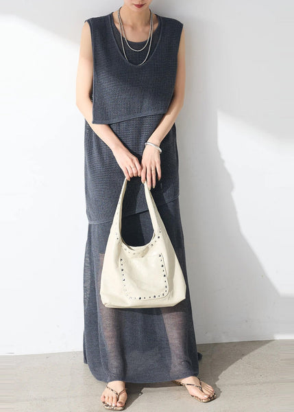 Navy Hollow Sets Out Pieces Sheer Women Sleeveless Tulle Casual 2 FashionChic