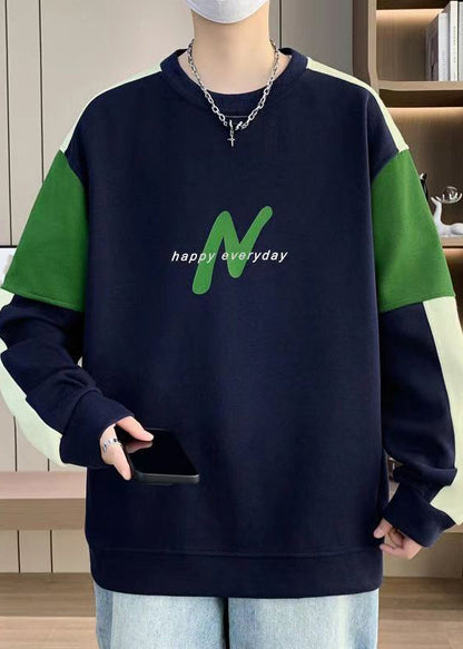 Casual Navy O Neck Patchwork Warm Fleece Mens Sweatshirts Winter RP061 ABC