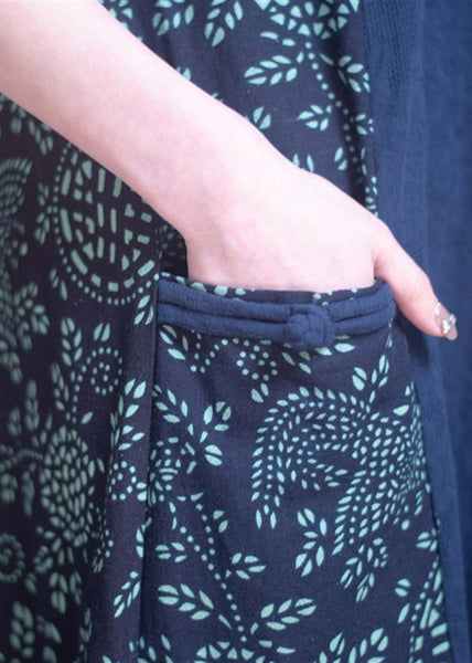 Casual Navy O-Neck Print Patchwork Side Open Robe Dresses Short Sleeve GH1066 Ada Fashion