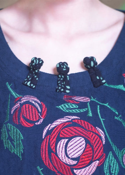 Casual Navy O-Neck Print Patchwork Side Open Robe Dresses Short Sleeve GH1066 Ada Fashion