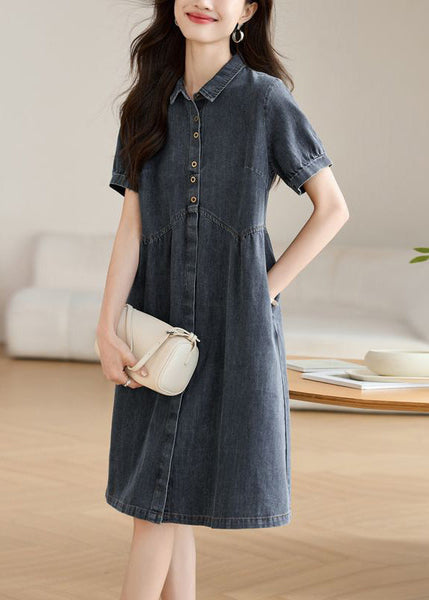 Summer Collar Pan Peter Casual Work Denim Navy Dress FashionChic