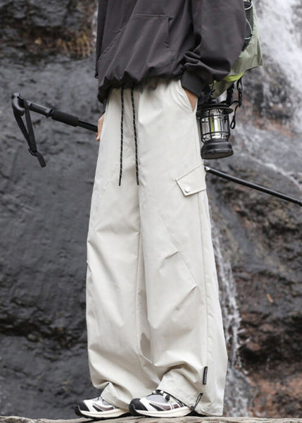 Navy Cotton Men Pockets Casual Fall Pantsl Drawstring FashionChic