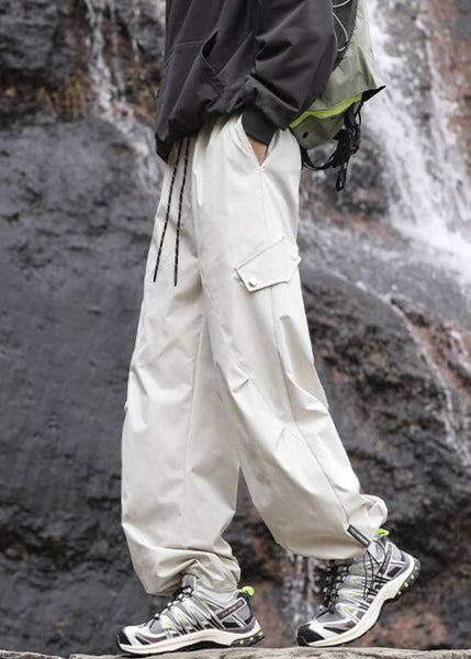 Navy Cotton Men Pockets Casual Fall Pantsl Drawstring FashionChic