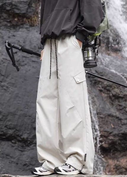 Pockets Navy Casual Lace Waist Elastic Pants Mens Up Cotton FashionChic