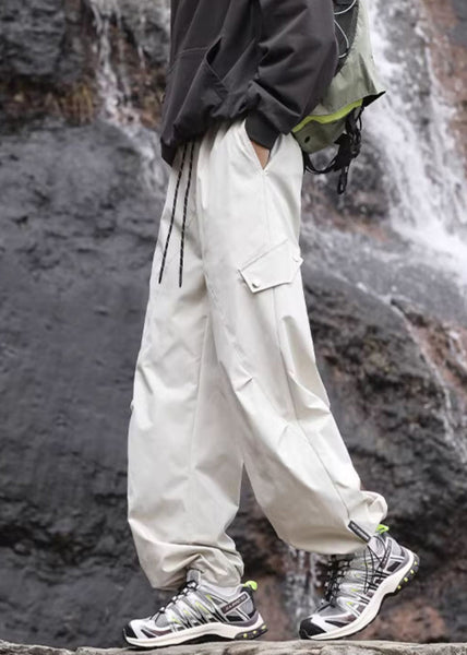 Pockets Navy Casual Lace Waist Elastic Pants Mens Up Cotton FashionChic