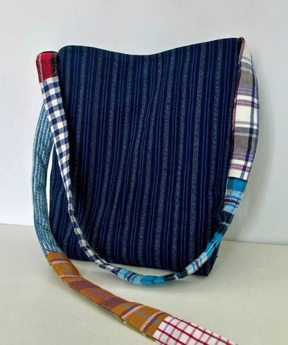 Casual Navy Striped Large Capacity Canvas Satchel Handbag QF023 Bag-BGS241017