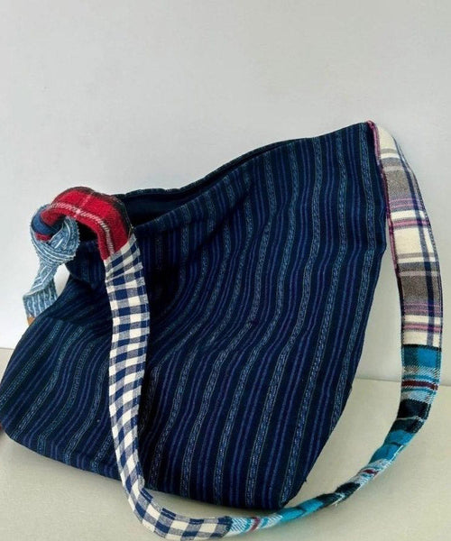 Casual Navy Striped Large Capacity Canvas Satchel Handbag QF023 Bag-BGS241017