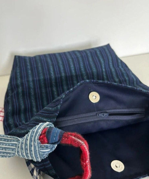 Casual Navy Striped Large Capacity Canvas Satchel Handbag QF023 Bag-BGS241017