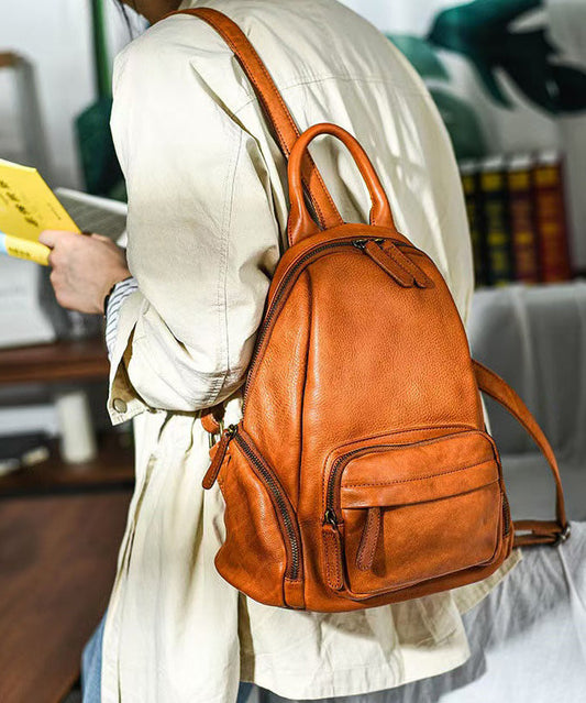 Leather Handbag Large Backpack Tote Capacity Casual Orange FashionChic