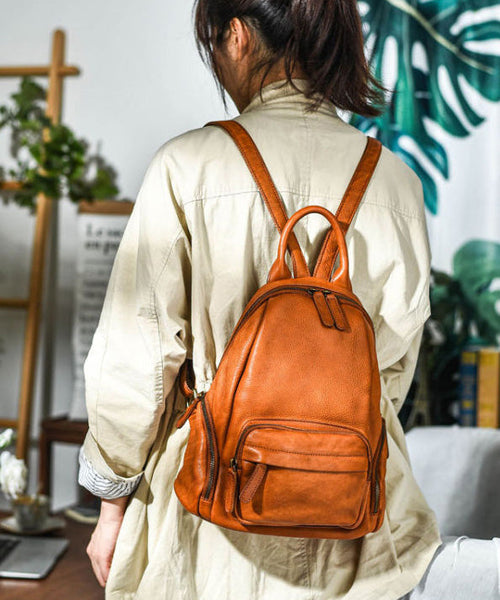 Leather Handbag Large Backpack Tote Capacity Casual Orange FashionChic