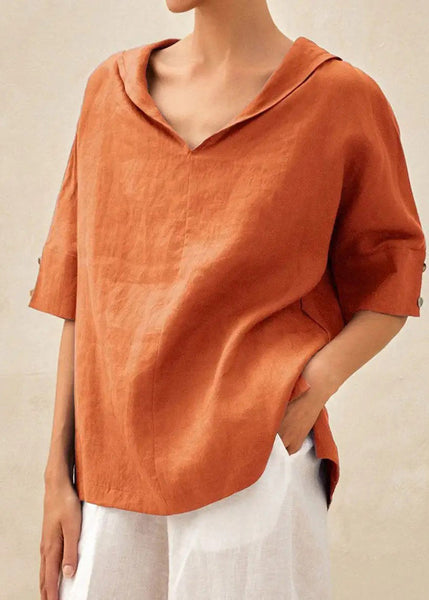 Shirts Sleeve Open Orange Casual Short Side O-Neck FashionChic