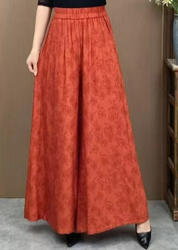 Casual Orange Pockets Jacquard Cotton Wide Leg Pants Summer BV079 MZF-LPTS240702